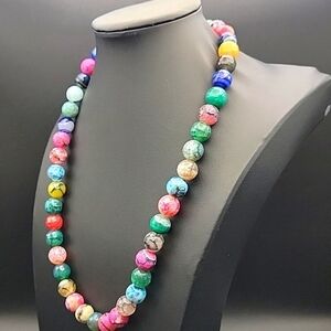 Faceted Onyx Agate Mix Dragon Vein 500 Cts Round Beaded Natural Gemstone Unisex